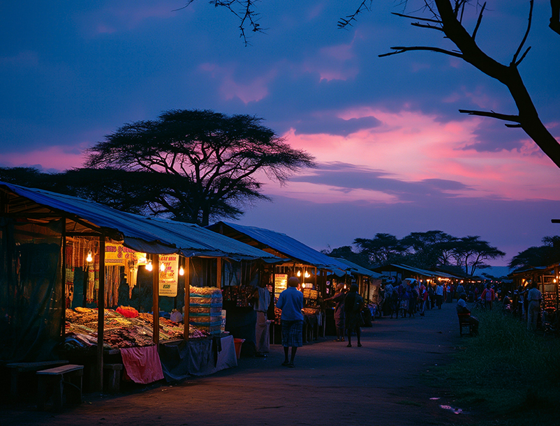 Electricity powering an African village market